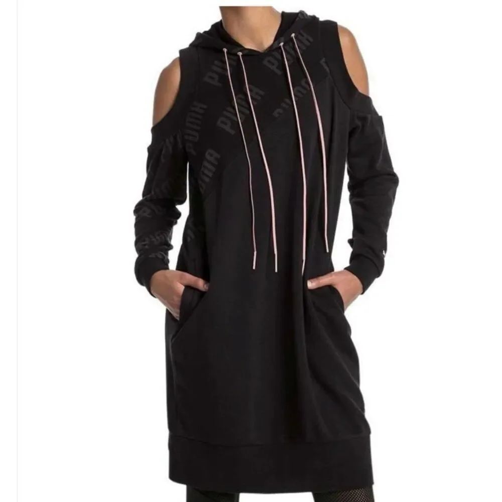 Puma En Pointe Cold-Shoulder Hoodie Sweatshirt Dress Size Small